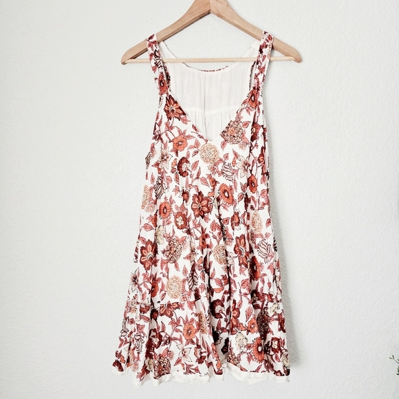 Free People Oh Baby Floral Mini Dress Swing Fully Lined White Cotton Smocked XS - Picture 9 of 16